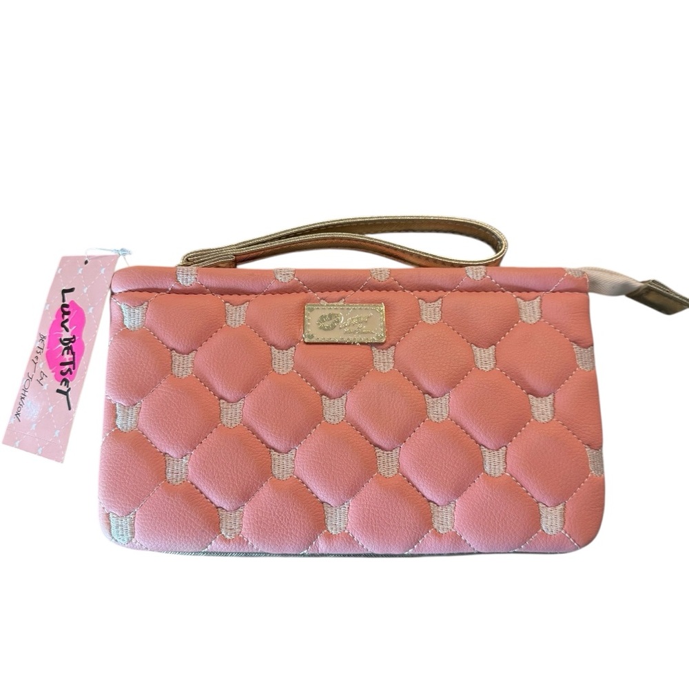 NWT Betsey Johnson Luv Betsey Coral Quilted Double Pouch Wristlet